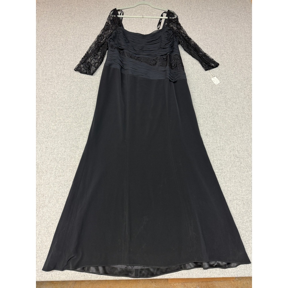 Liz Elana Beaded Lace Evening Gown Size 20 Black Ruched Formal Maxi Dress NWT